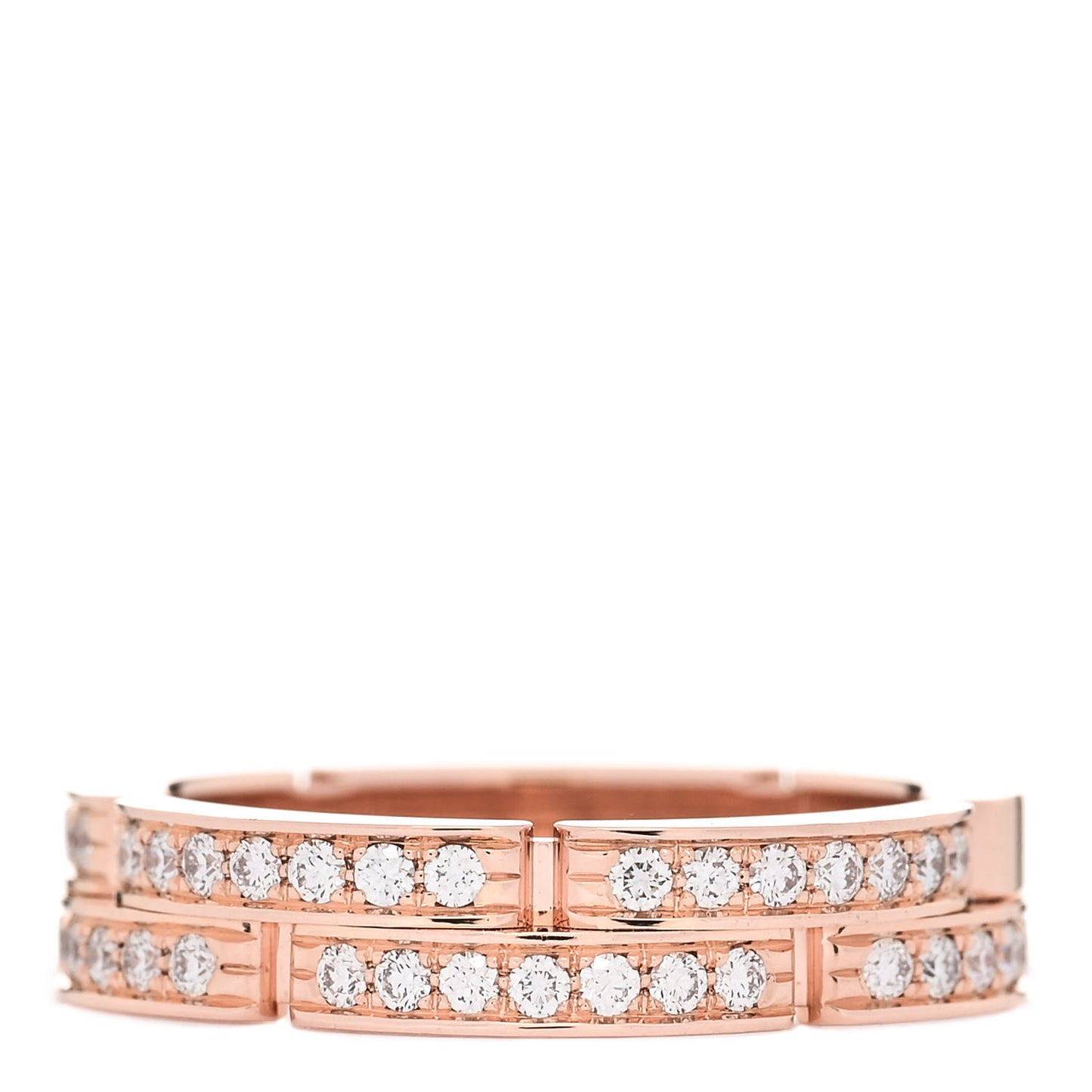 18K Pink Gold Diamond Maillon Panthere 2 Half Rows Ring 50 5.5