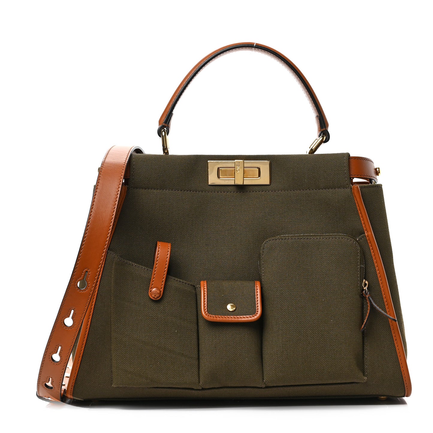 Canvas Calfskin Medium 3 Pocket Peekaboo Iconic Satchel Amazzonia Cuoio
