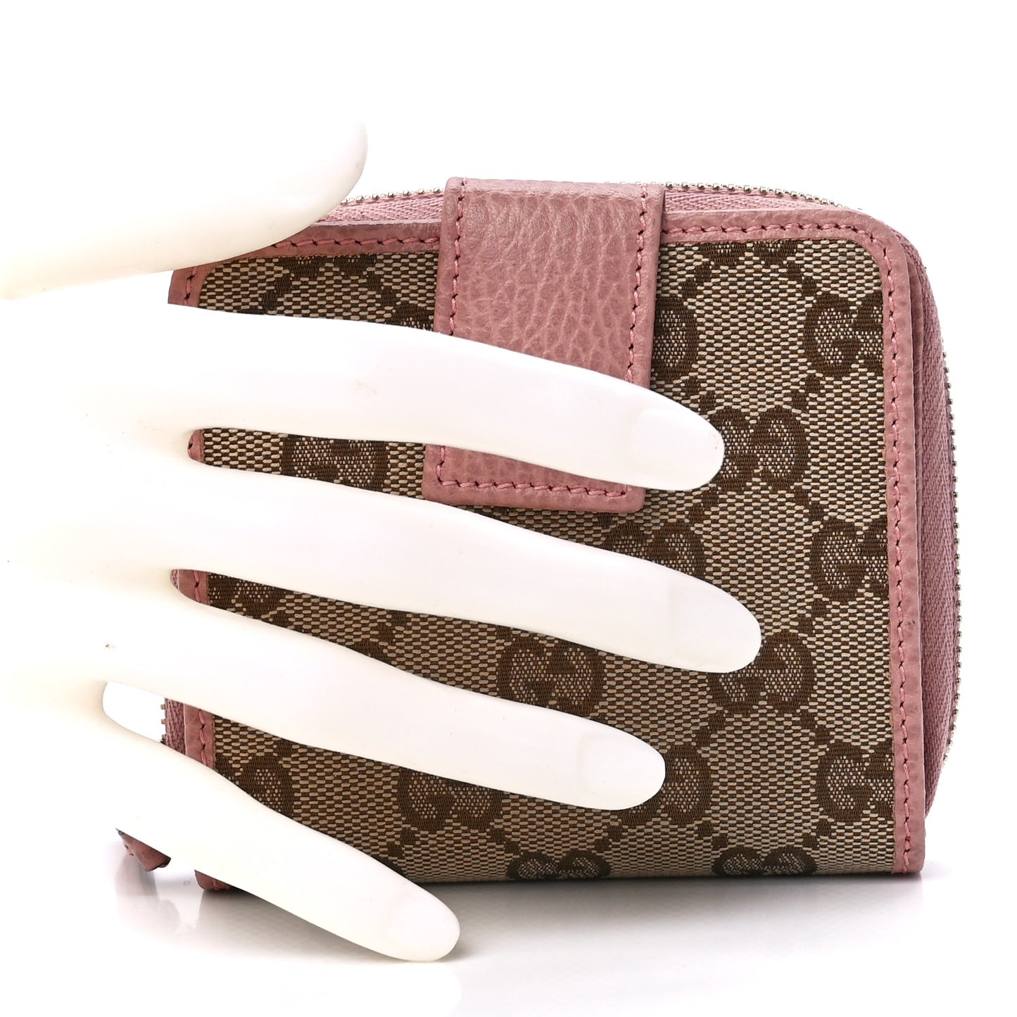 Monogram Dollar Calfskin Zip Around French Flap Wallet Beige Ebony Soft Pink