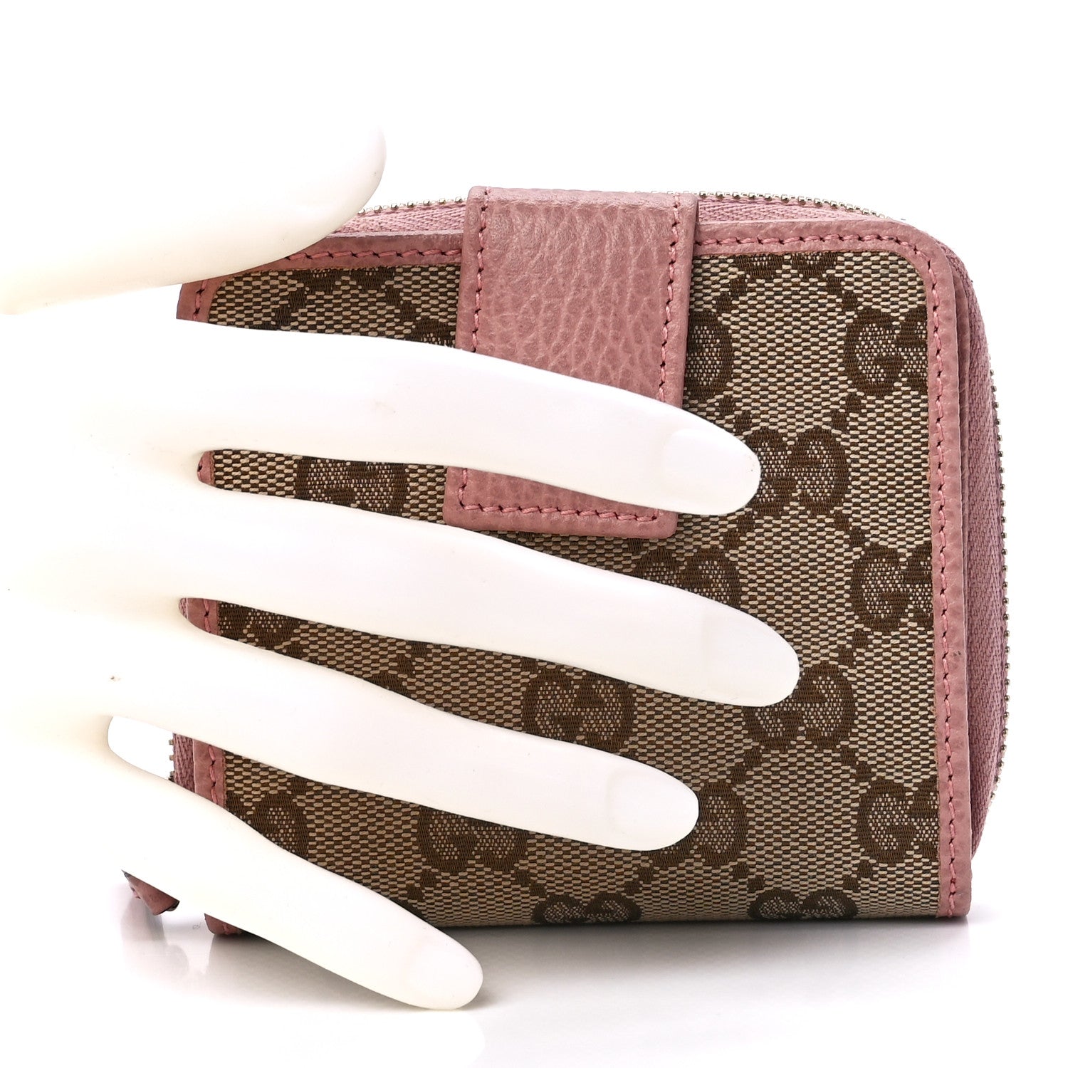 Gucci Monogram Dollar Calfskin Zip Around French Flap Wallet Beige Ebony Soft Pink 2 of 13