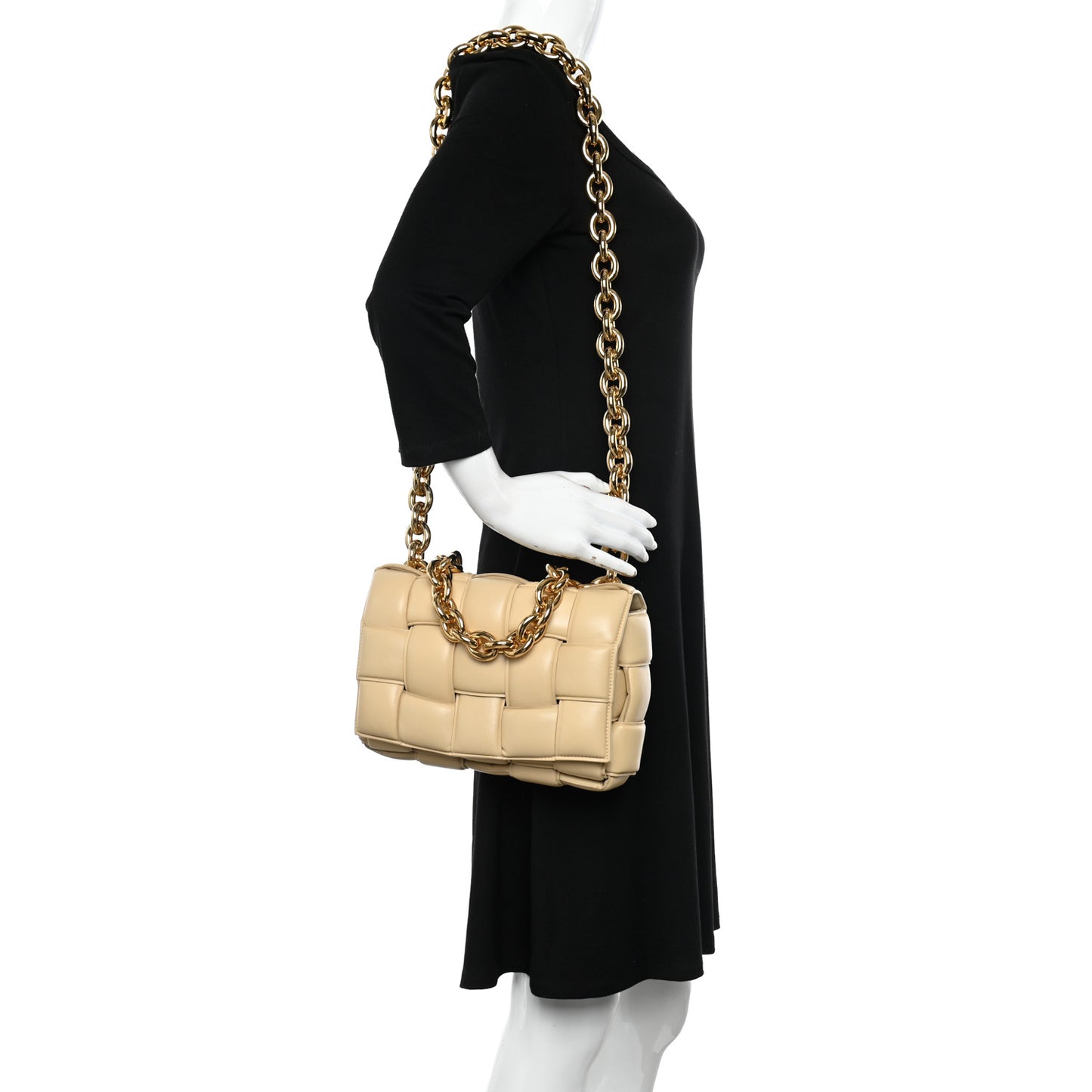 Lambskin Maxi Intreccio Padded Chain Cassette Crossbody Bag Porridge