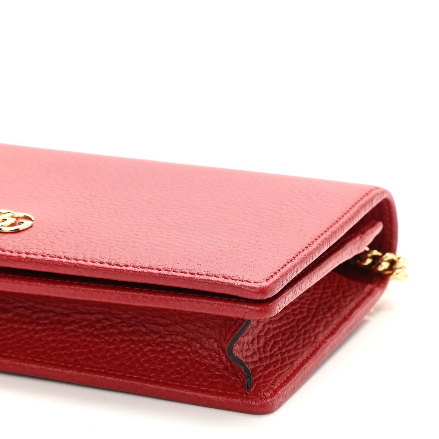 Dollar Calfskin Mini GG Marmont Chain Wallet Hibiscus Red