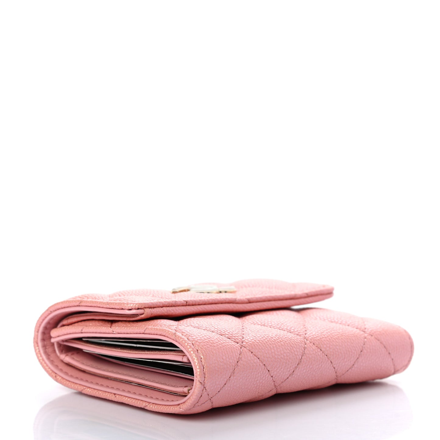 Iridescent Caviar Quilted Small Flap Wallet Rose Pink