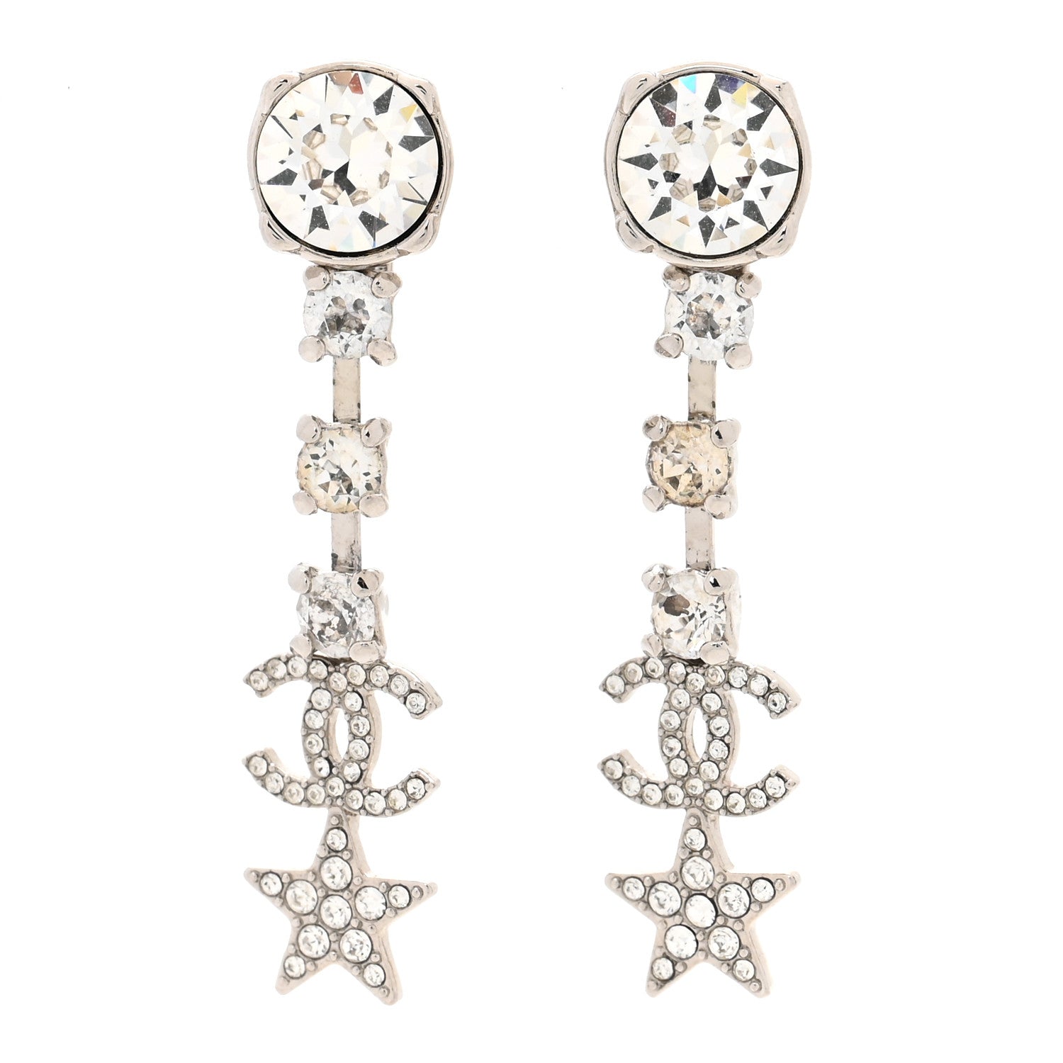 Chanel Crystal Starfall Drop CC Earrings Silver 1 of 4