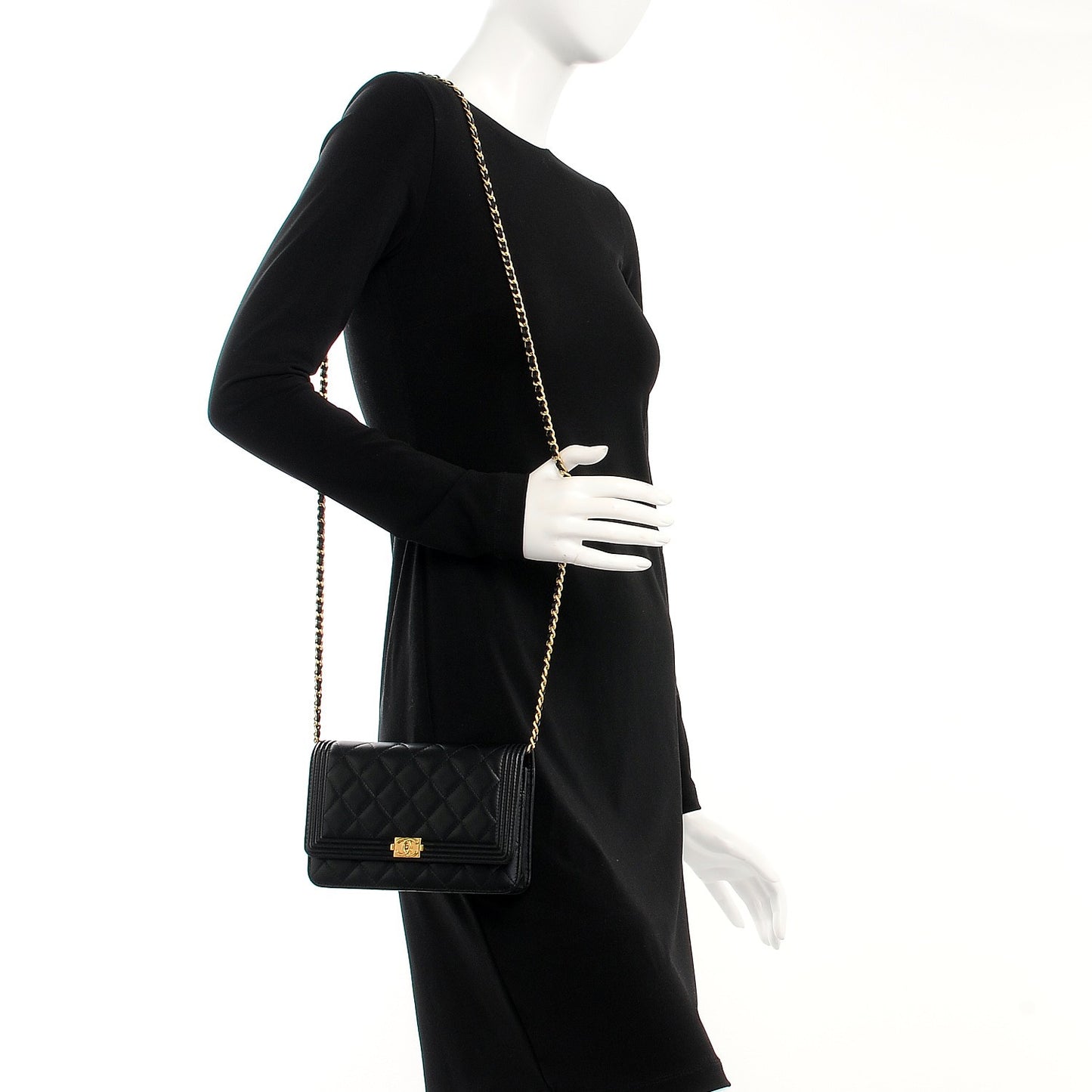 Lambskin Quilted Boy Wallet On Chain WOC Black