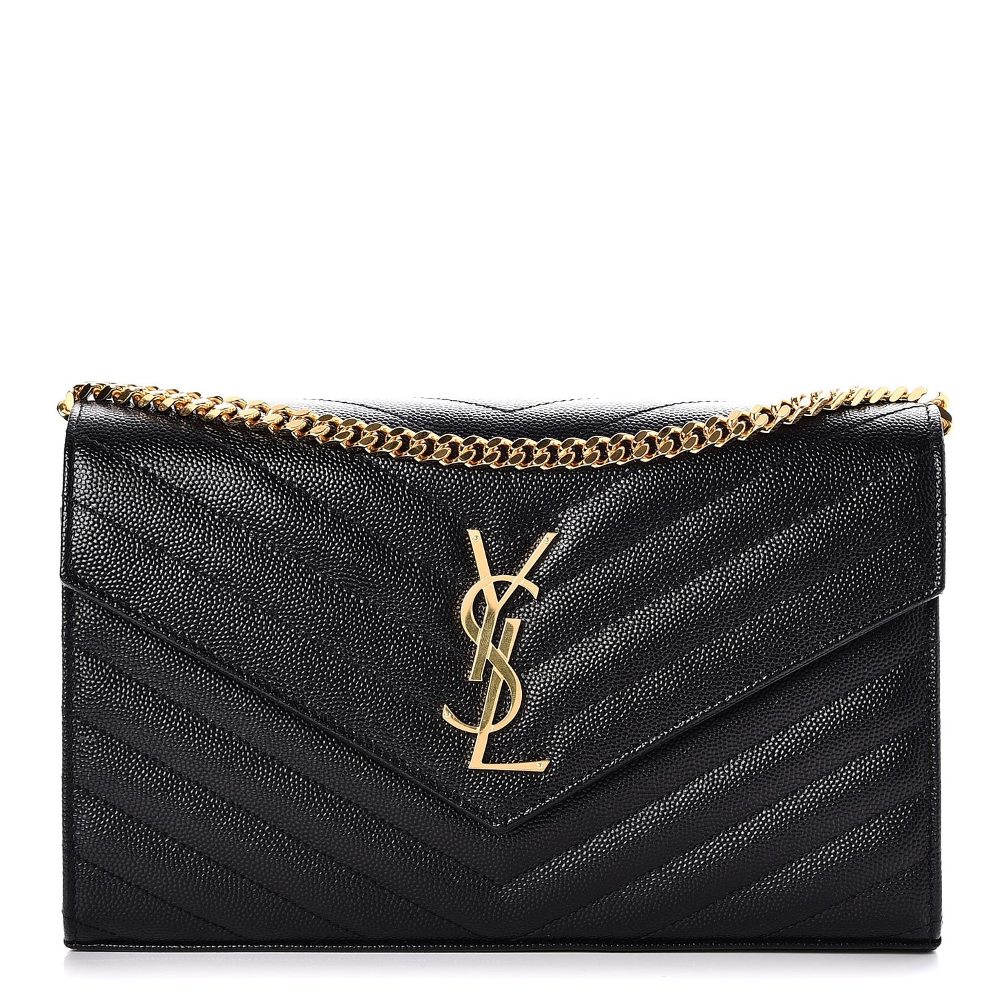 Grain De Poudre Matelasse Chevron Monogram Chain Wallet Black