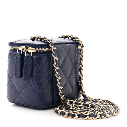 Chanel Caviar Quilted Mini Vanity Case With Chain Navy Blue 3 of 10