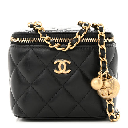Chanel Lambskin Quilted Mini Pearl Crush Vanity Case With Chain Black 1 of 11