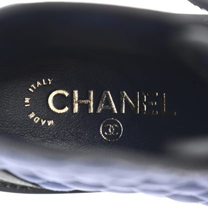 Chanel Fabric Grosgrain Quilted Cap Toe Lace Up Combat Boots 36.5 Navy Black 7 of 9