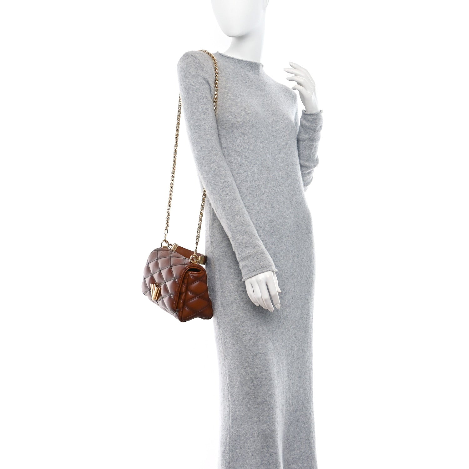 Louis Vuitton Lambskin Malletage Top Handle GO-14 MM Tan 2 of 9