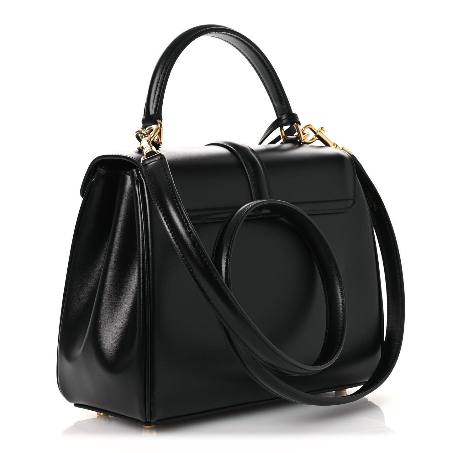 Satinated Calfskin Small 16 Top Handle Bag Black