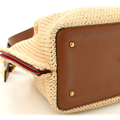 Valentino Garavani Raffia Grained Calfskin Small Rockstud Vlogo Tote Naturale 8 of 14