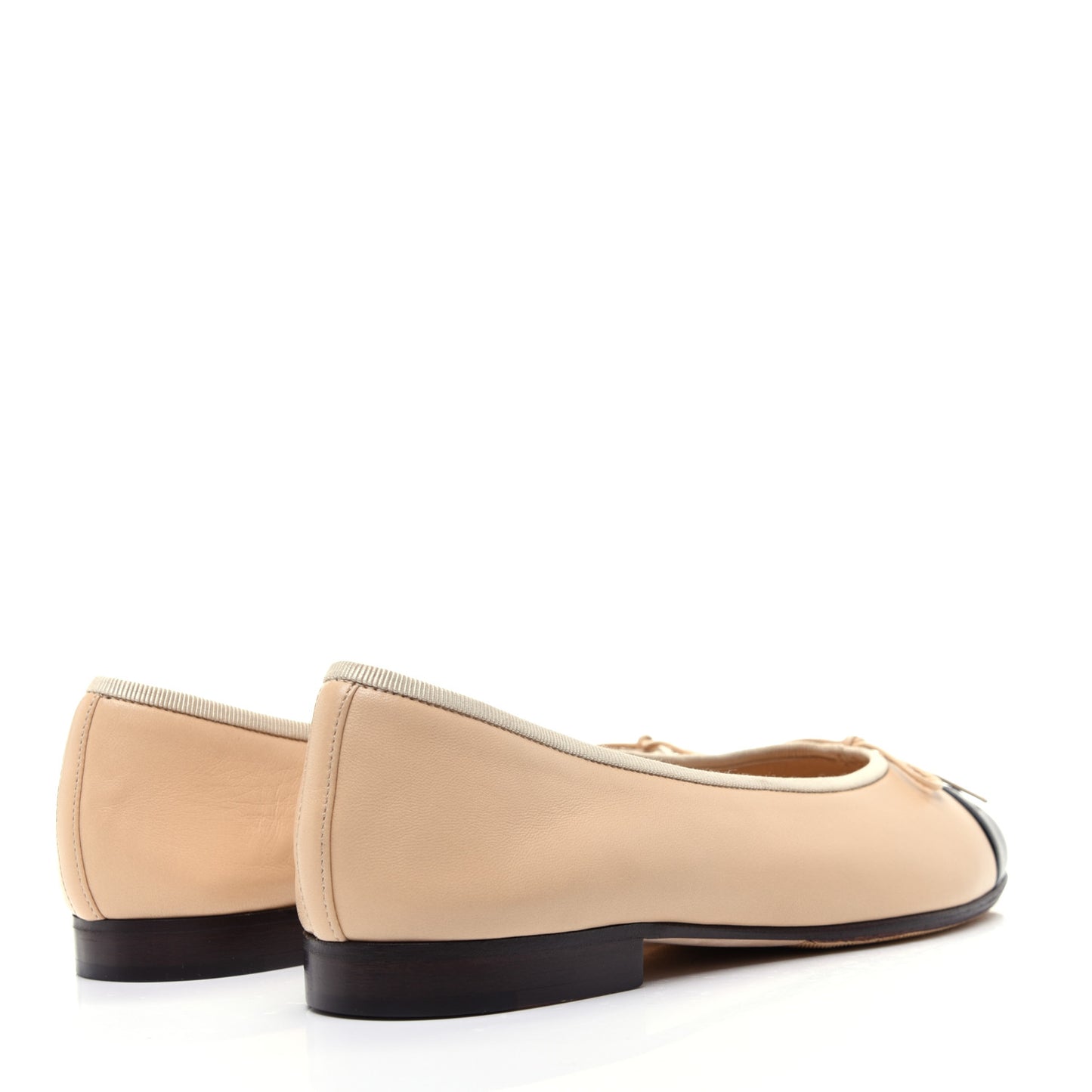 Lambskin CC Cap Toe Ballerina Flats 38 Beige Black