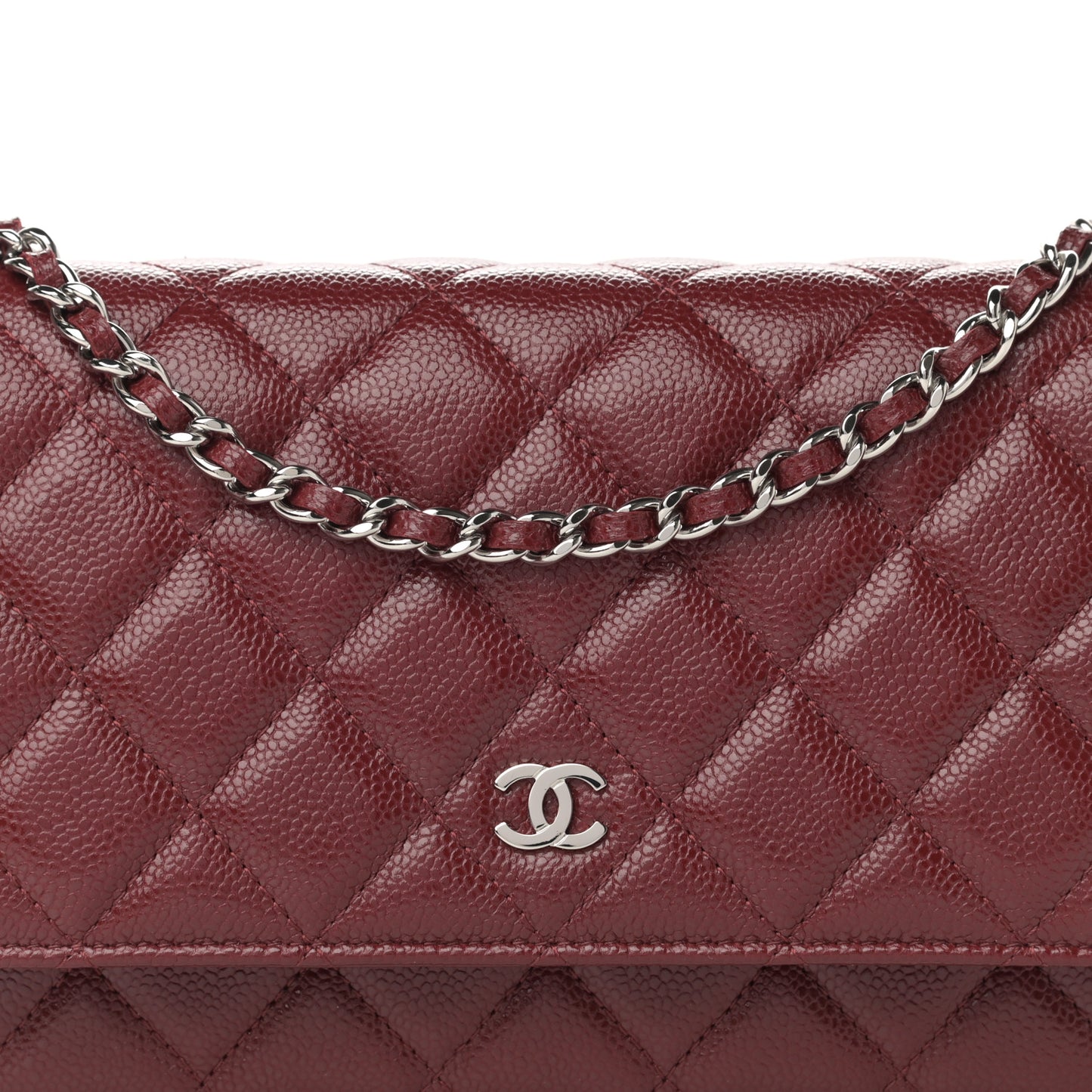Caviar Quilted Wallet on Chain WOC Burgundy