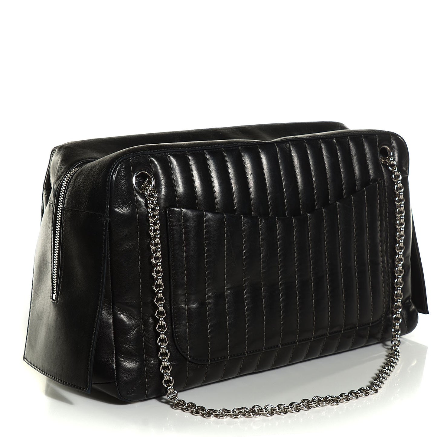 Lambskin Vertical Quilted Mademoiselle Flap Black
