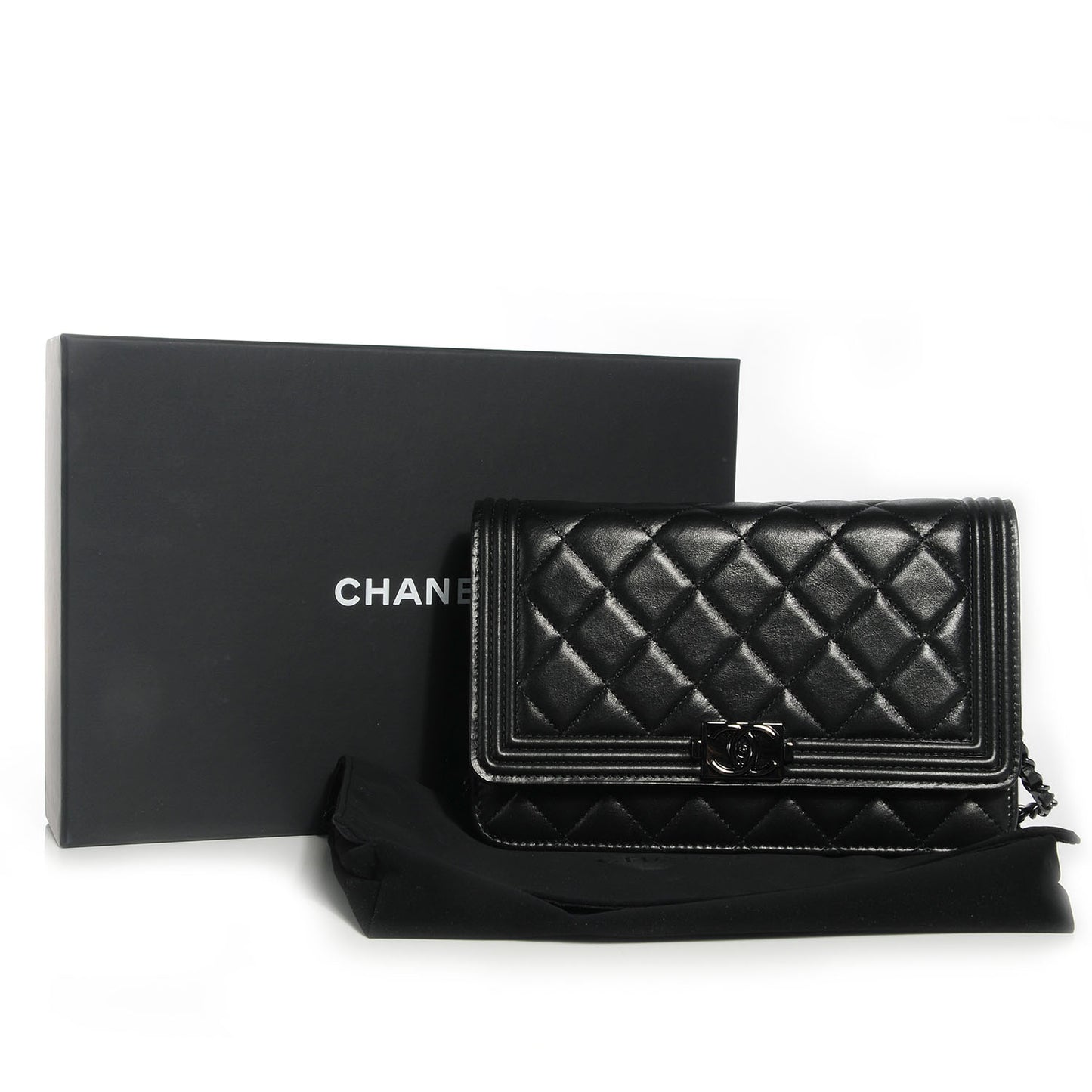 Lambskin Quilted Boy Wallet On Chain WOC So Black