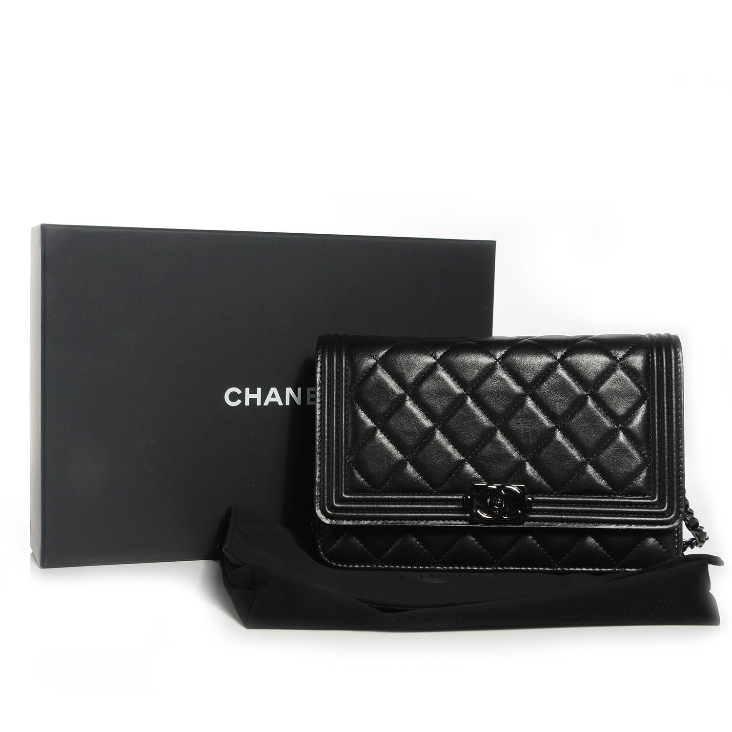 Chanel Lambskin Quilted Boy Wallet On Chain WOC So Black 9 of 9