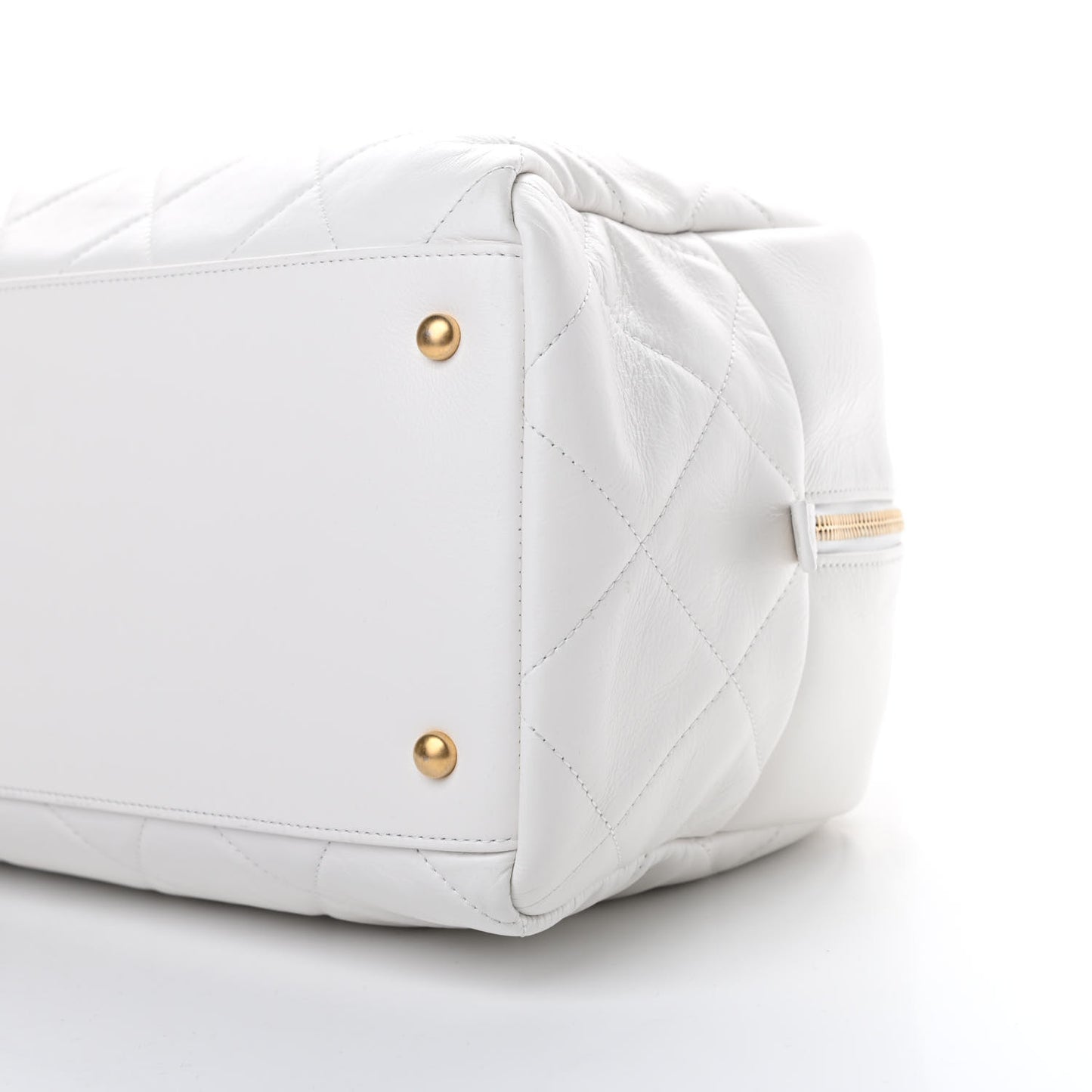 Calfskin Quilted CC Top Handle Bowling Bag White