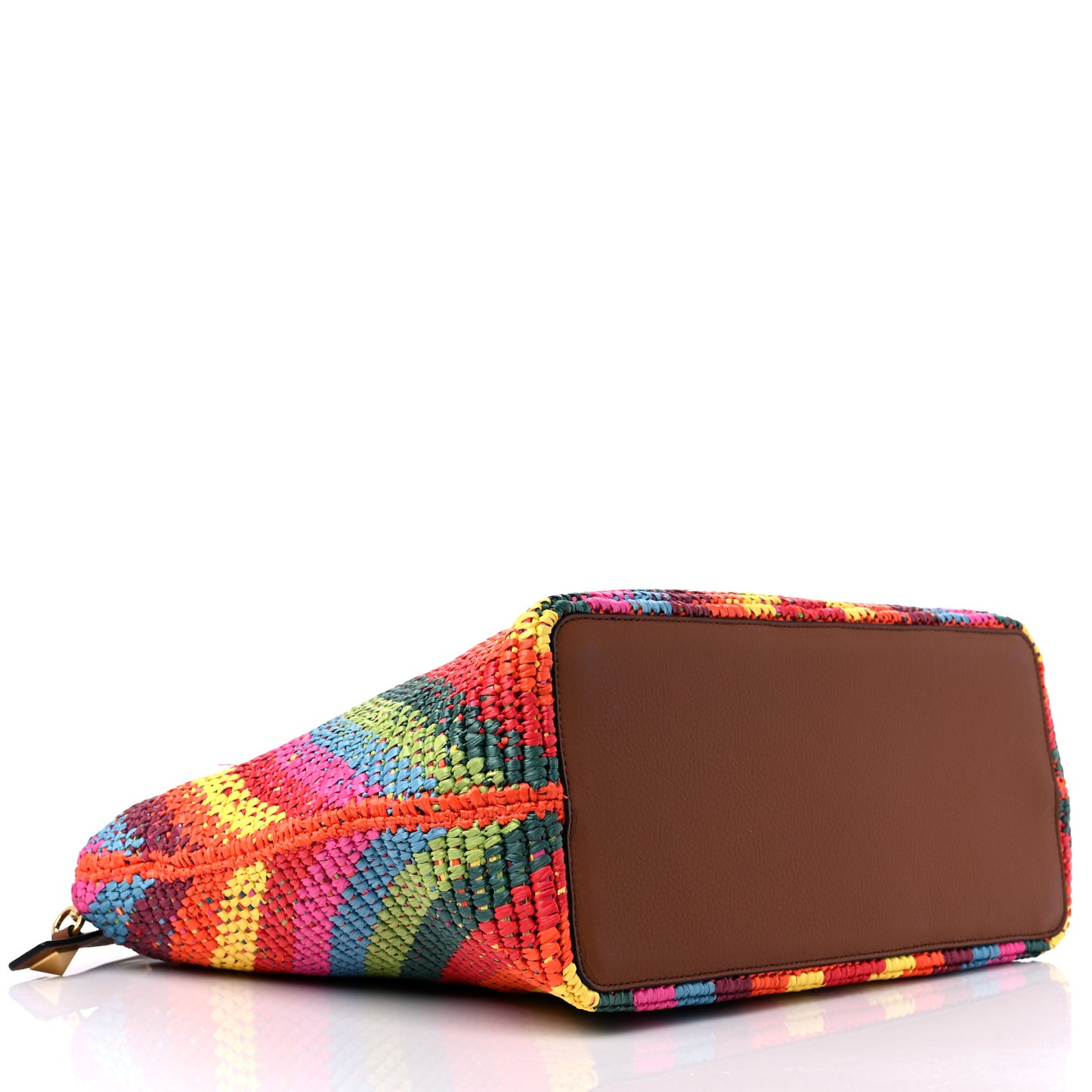 Raffia Calfskin Rockstud Summer Tote Multicolor