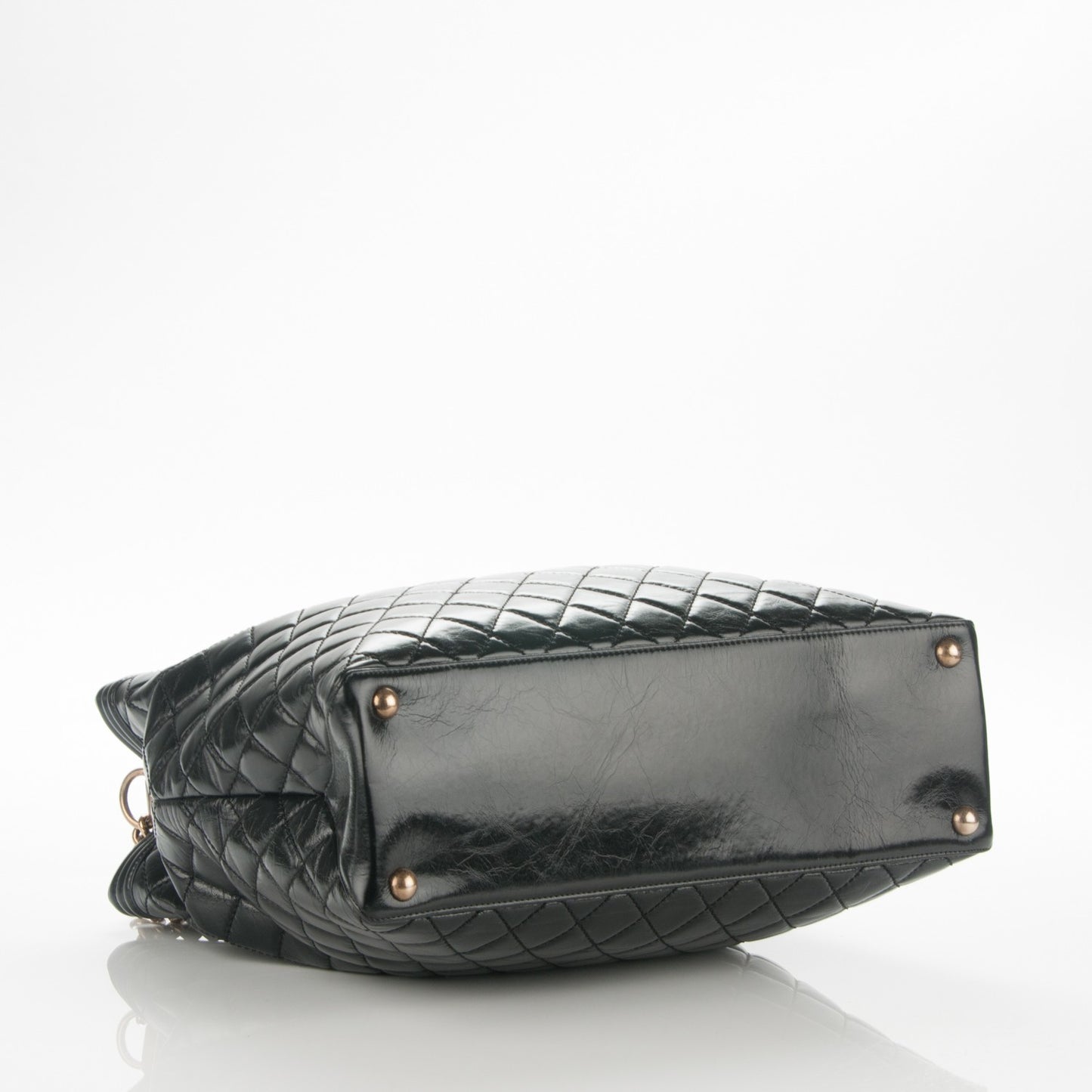 Glazed Calfskin Quilted Large Boy Tote Black