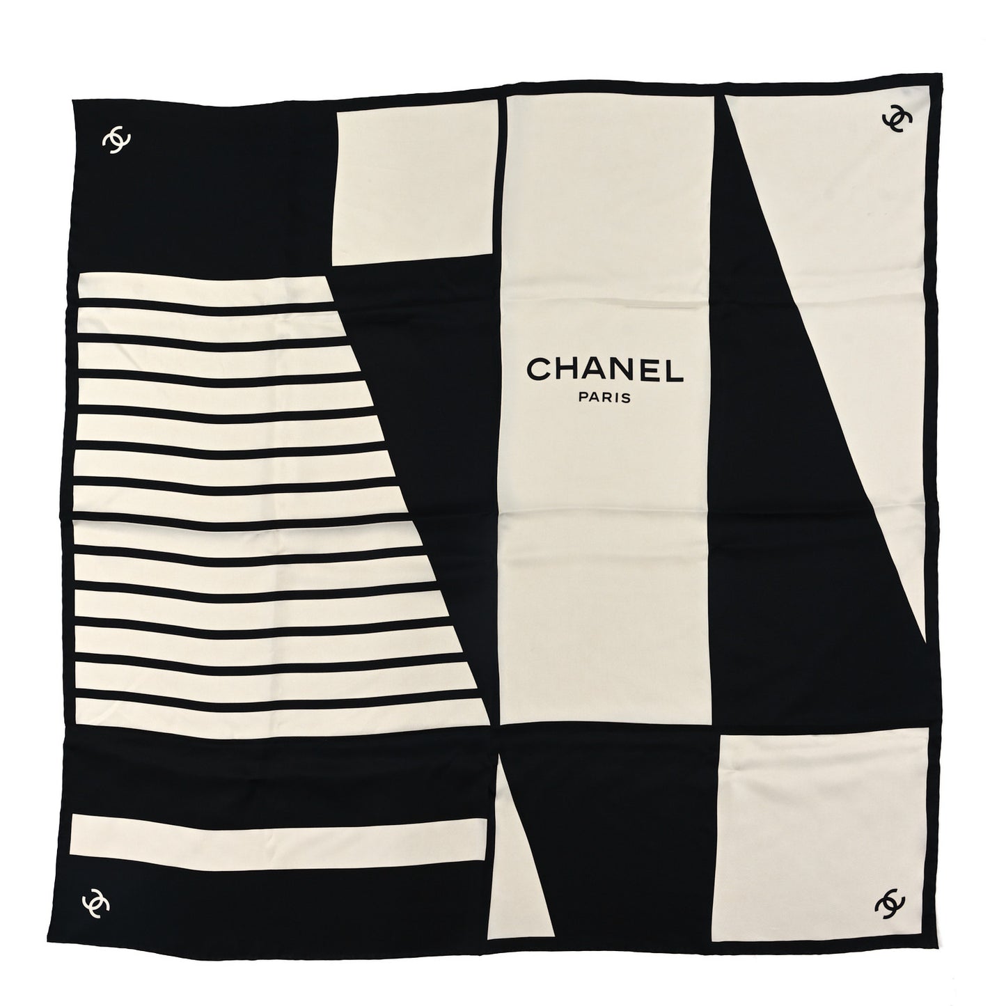 Silk CC Square Scarf Ecru Black