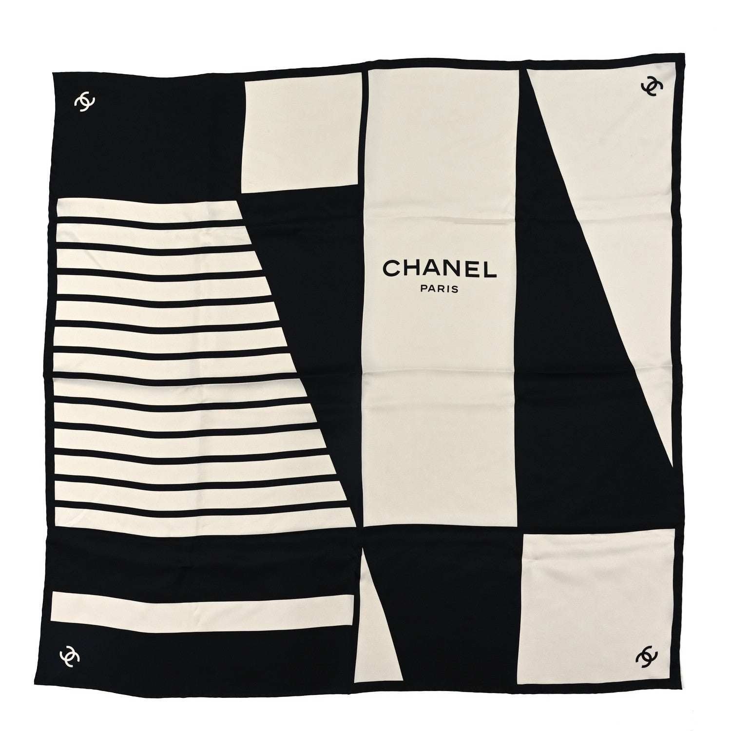Chanel Silk CC Square Scarf Ecru Black 1 of 3