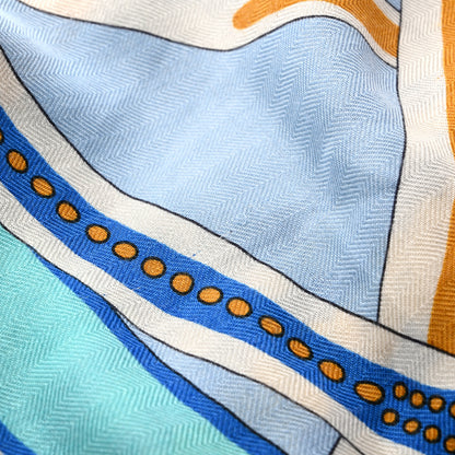 Hermes Cashmere Silk Balade En Berline Shawl 140 Bleu Ciel Jaune Vif Bleu Vif 6 of 8