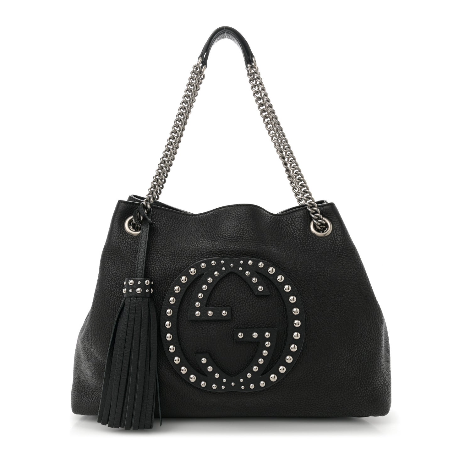 Pebbled Calfskin Studded Medium Soho Chain Shoulder Bag Black