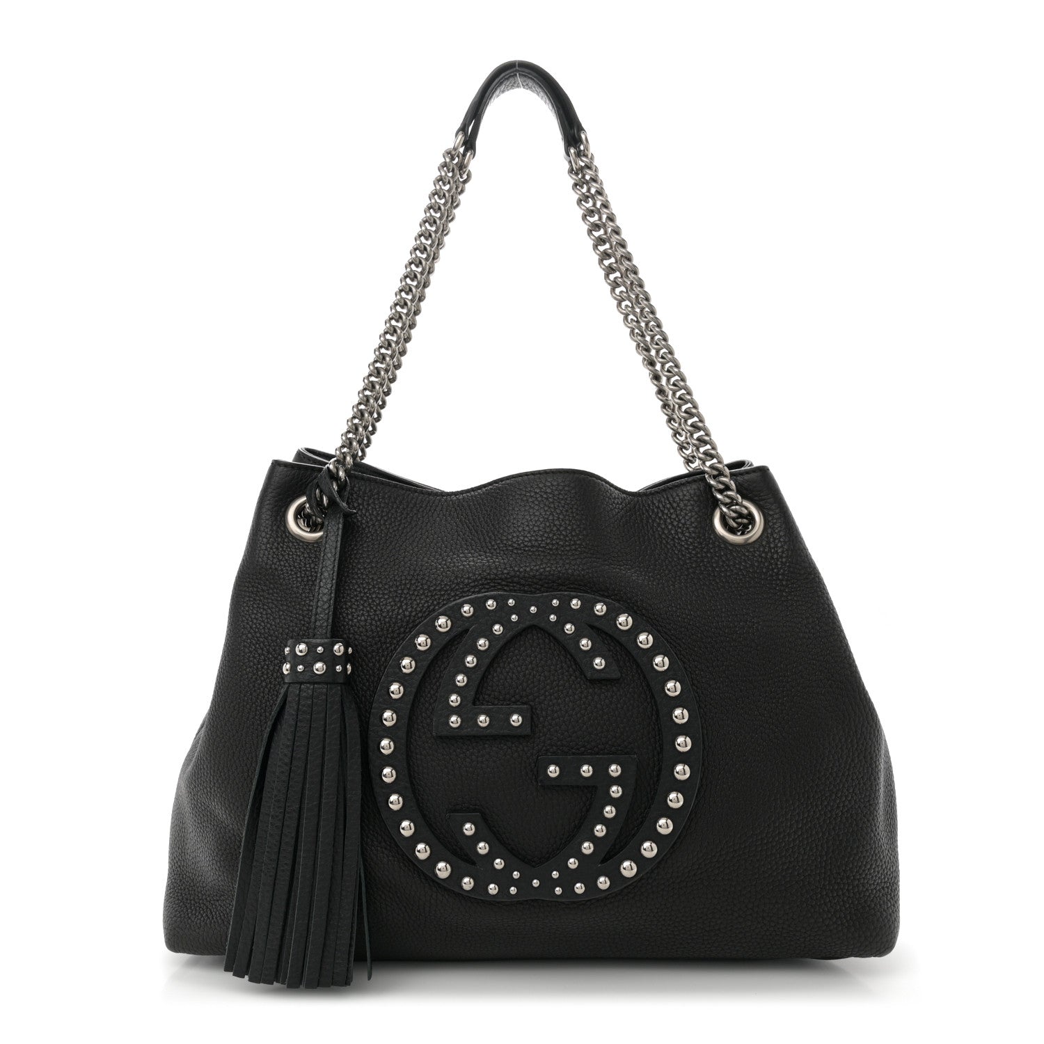 Gucci Pebbled Calfskin Studded Medium Soho Chain Shoulder Bag Black 1 of 13