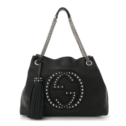 Gucci Pebbled Calfskin Studded Medium Soho Chain Shoulder Bag Black 1 of 13