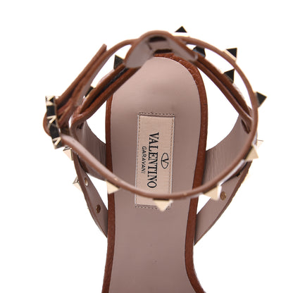 Valentino Garavani Pebbled Calfskin Rockstud Ankle Strap 60mm Sandals 39 Bright Cognac 5 of 8