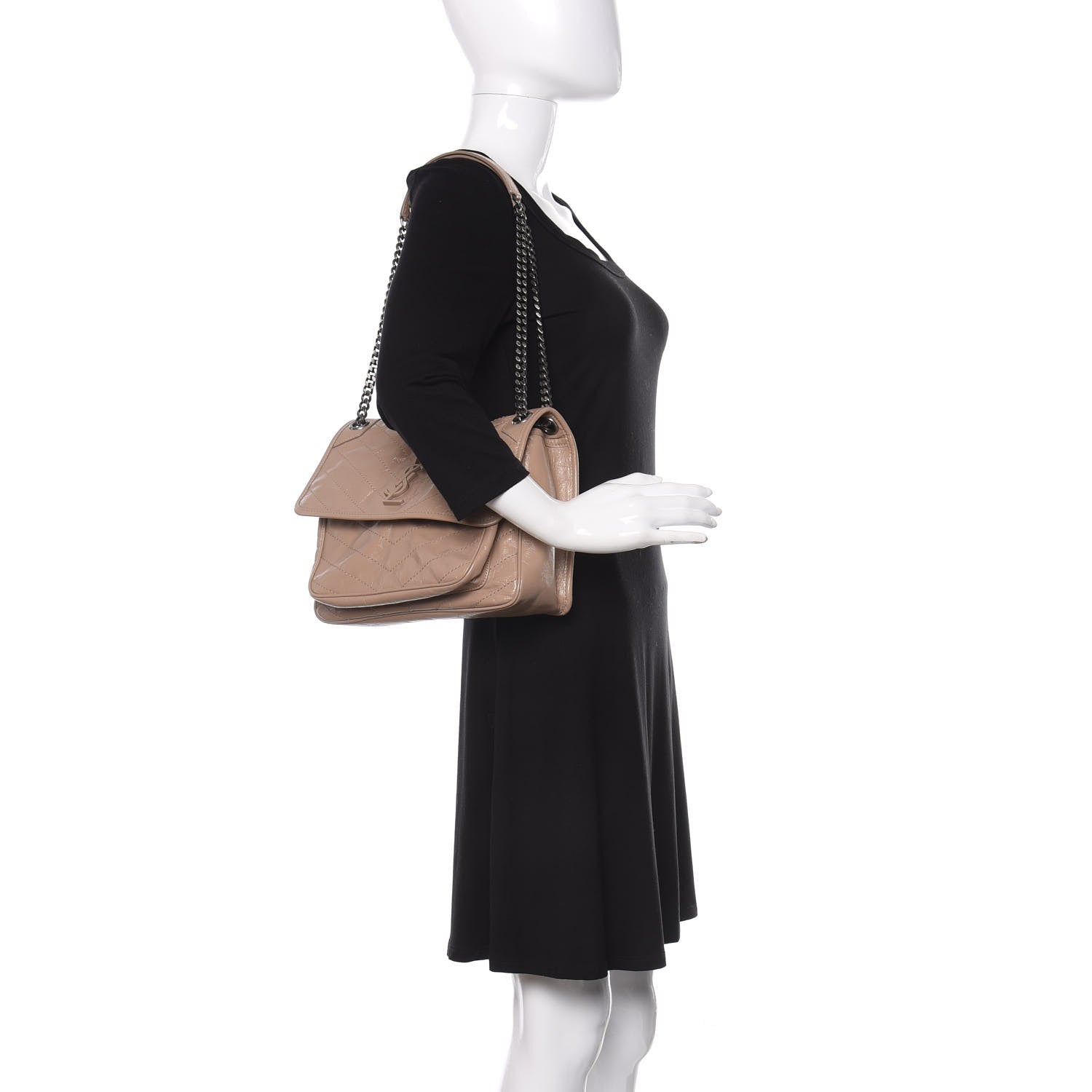 Saint Laurent Crinkled Calfskin Matelasse Monogram Medium Niki Chain Satchel Light Taupe 2 of 10