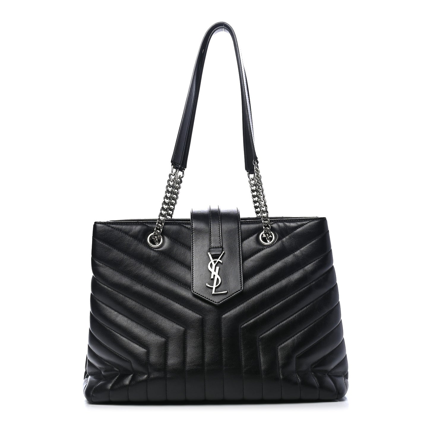Calfskin Y Quilted Monogram Large Loulou Shopper Black
