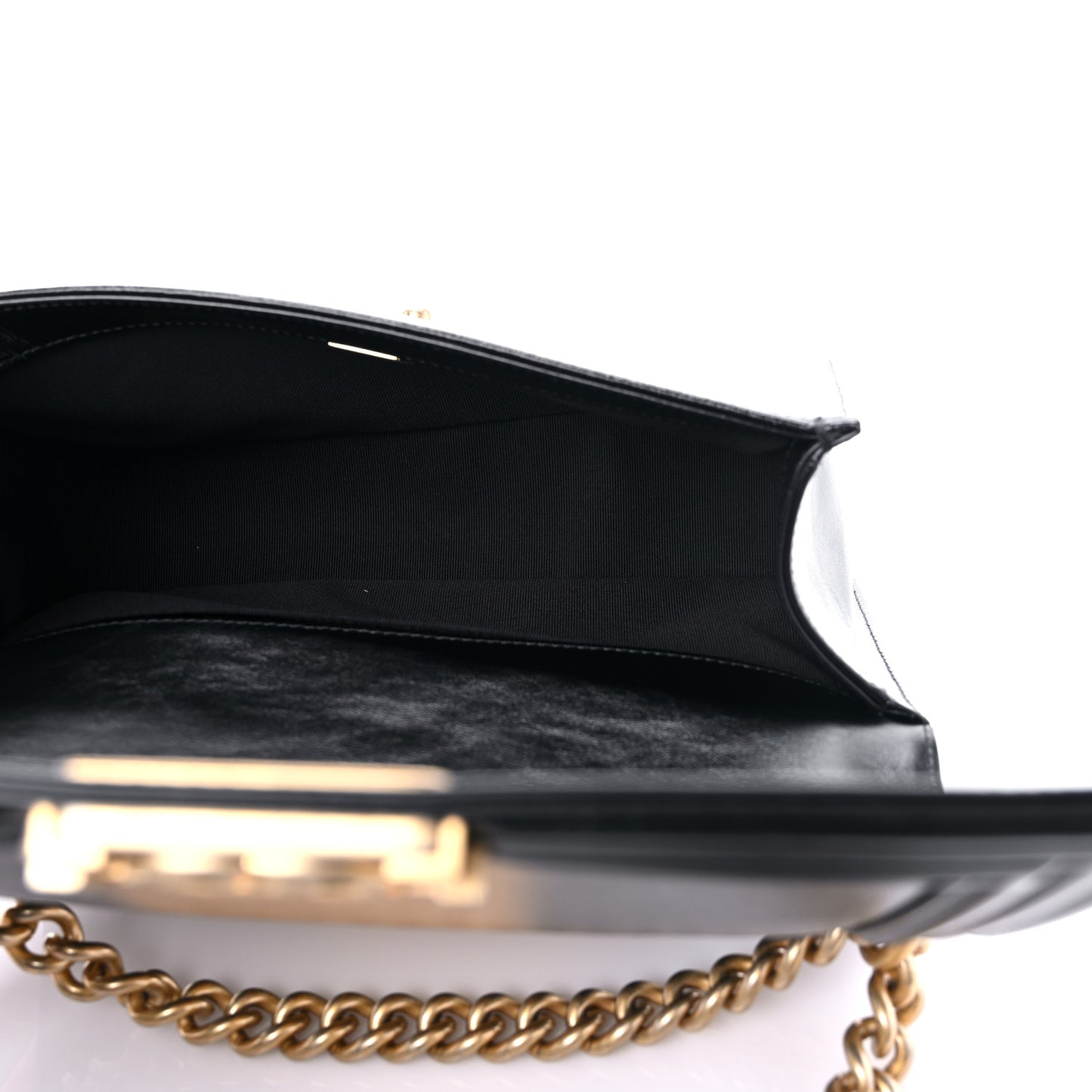 Metallic Glazed Calfskin Medium Boy Flap Black Gold