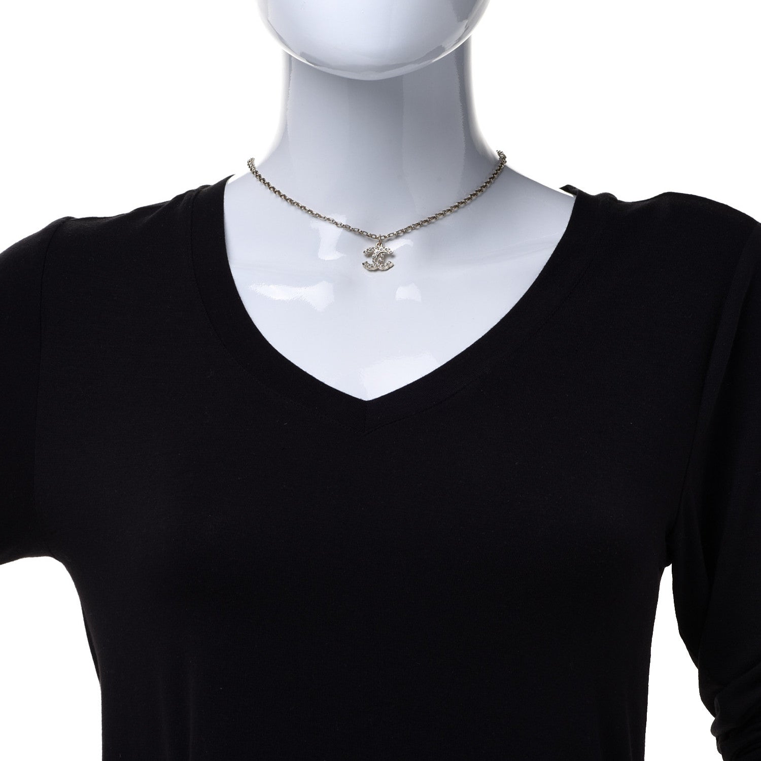 Chanel Pearl Crystal CC Pendant Necklace Gold 2 of 6