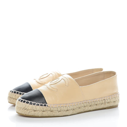 Chanel Lambskin CC Espadrilles 37 Beige Black 3 of 10