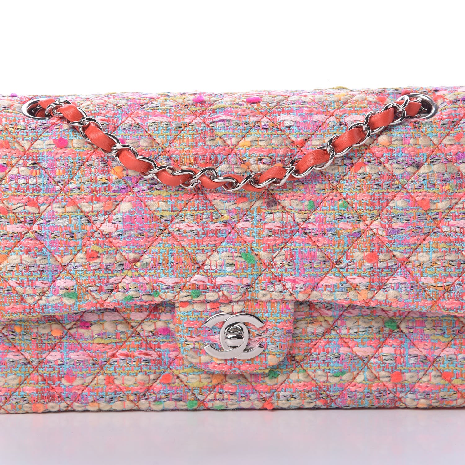 Chanel Tweed Quilted Medium Double Flap Pink 9 of 12