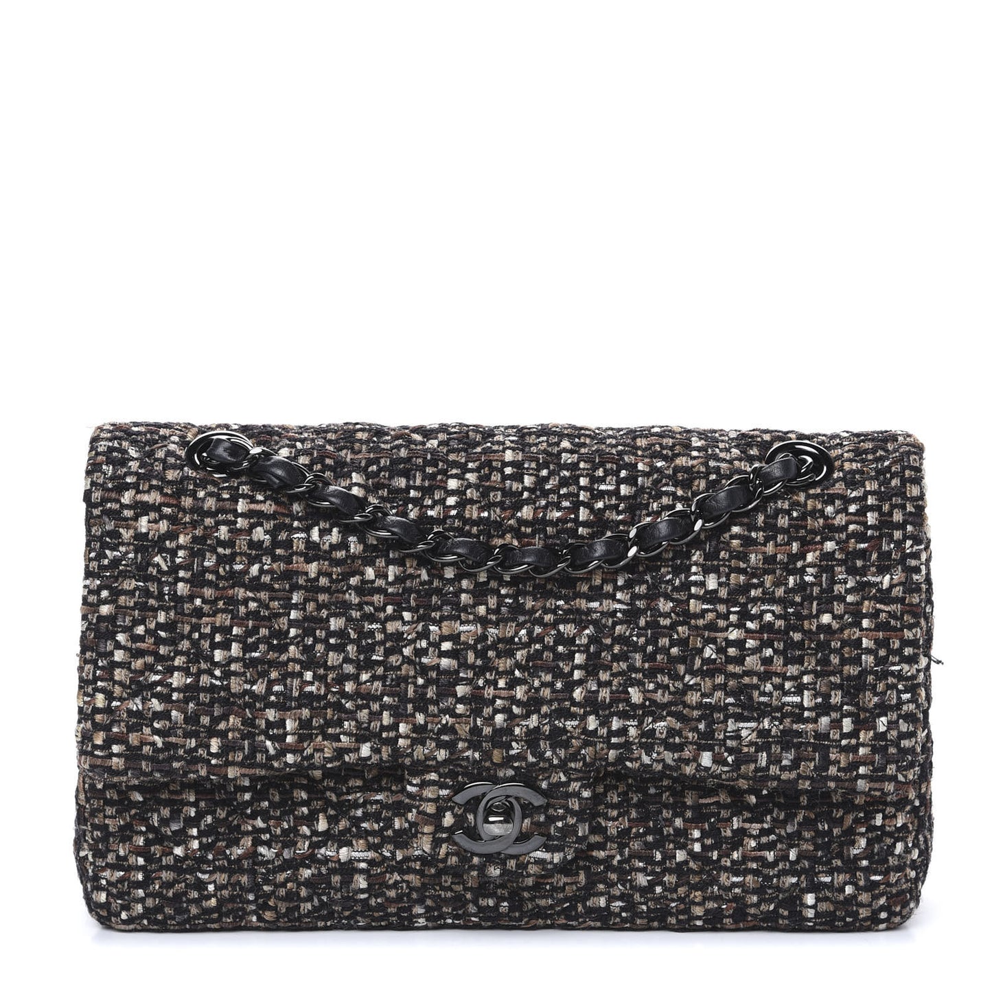 Tweed Quilted Medium Double Flap Brown
