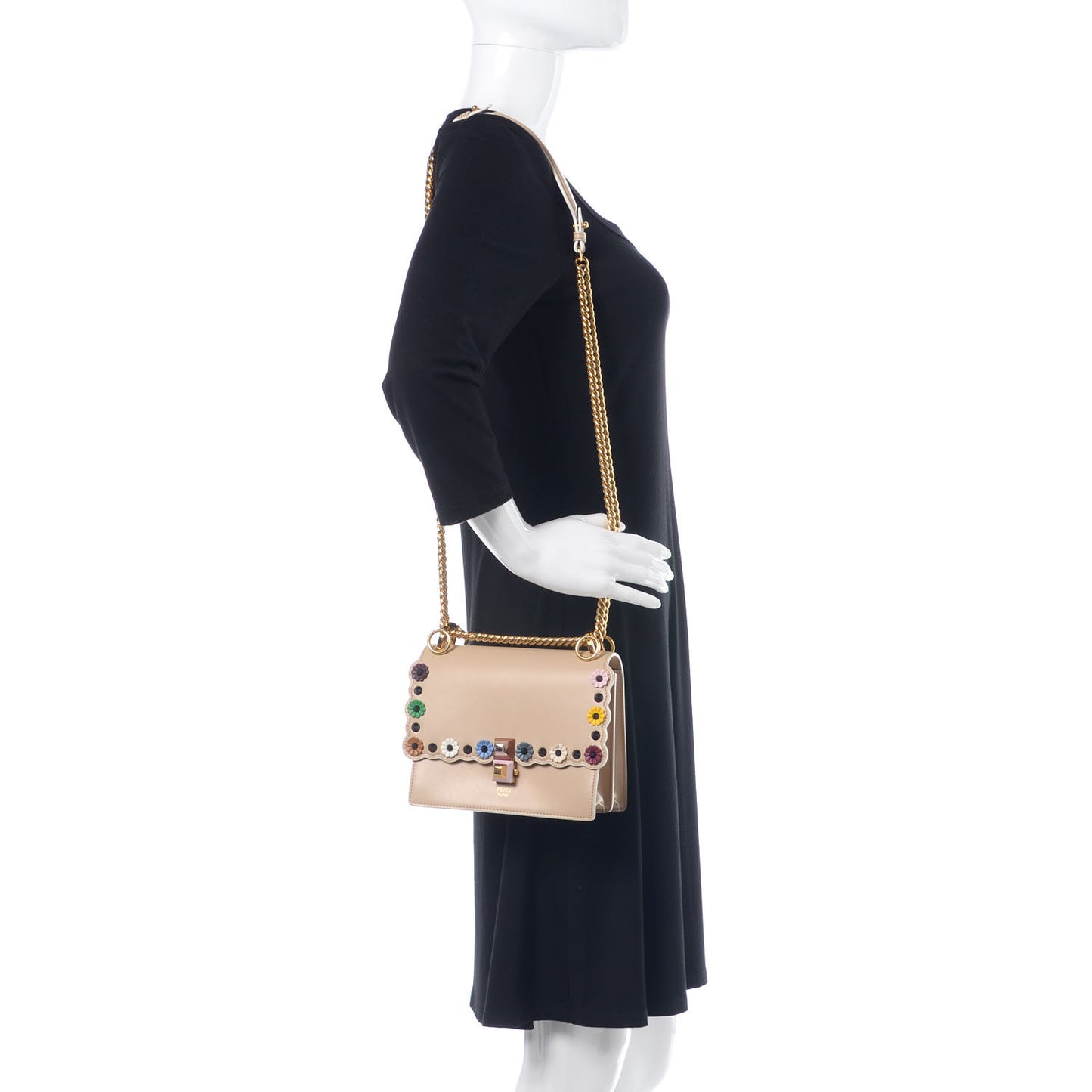 Calfskin Scalloped Studded Flower Small Kan I Shoulder Bag Amido Multicolor