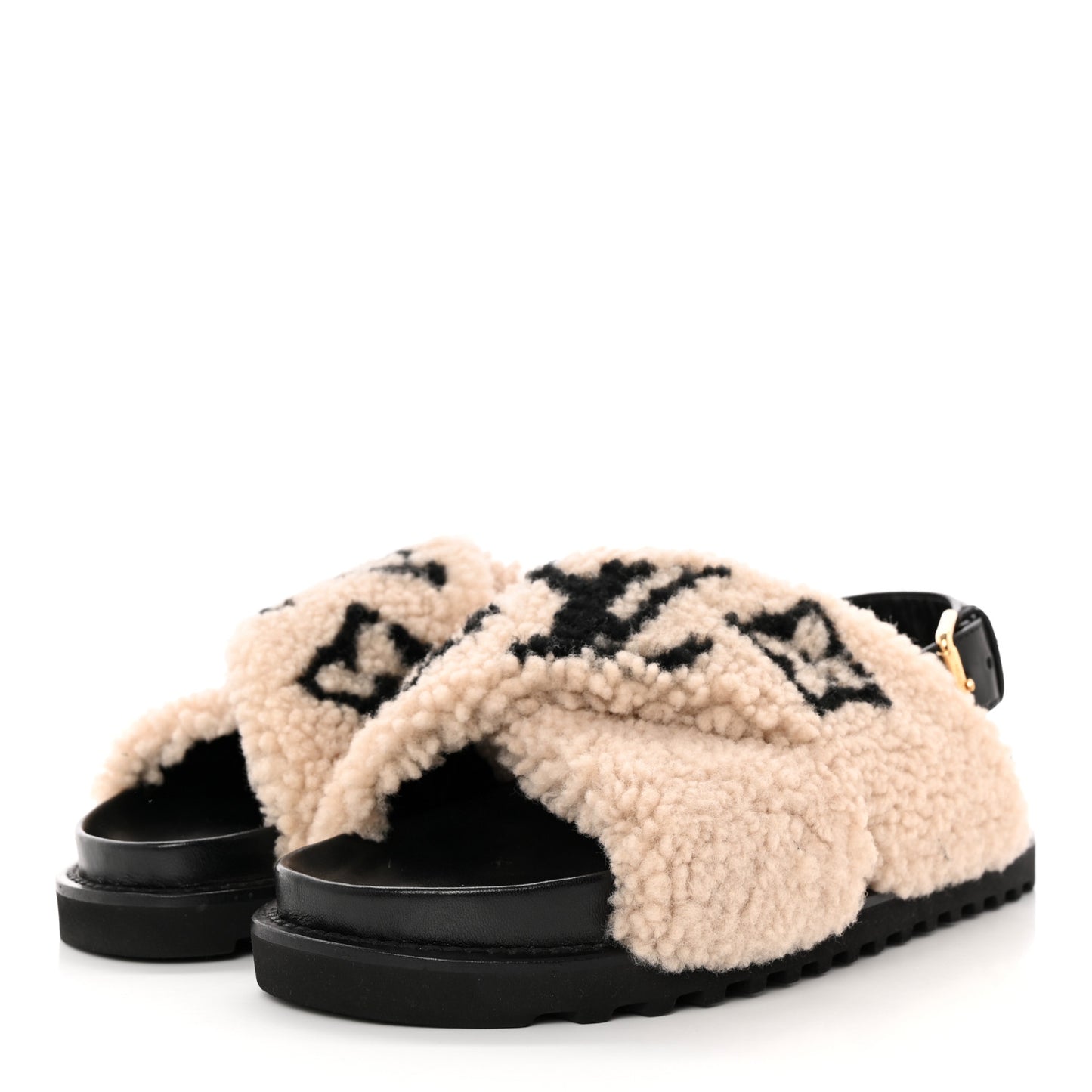 Shearling Calfskin Paseo Flat Comfort Sandal 38 Beige