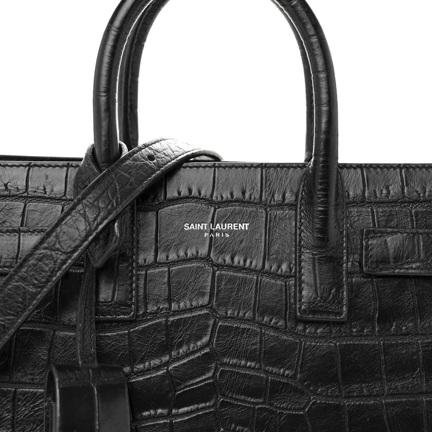 Calfskin Crocodile Embossed Nano Sac De Jour Black