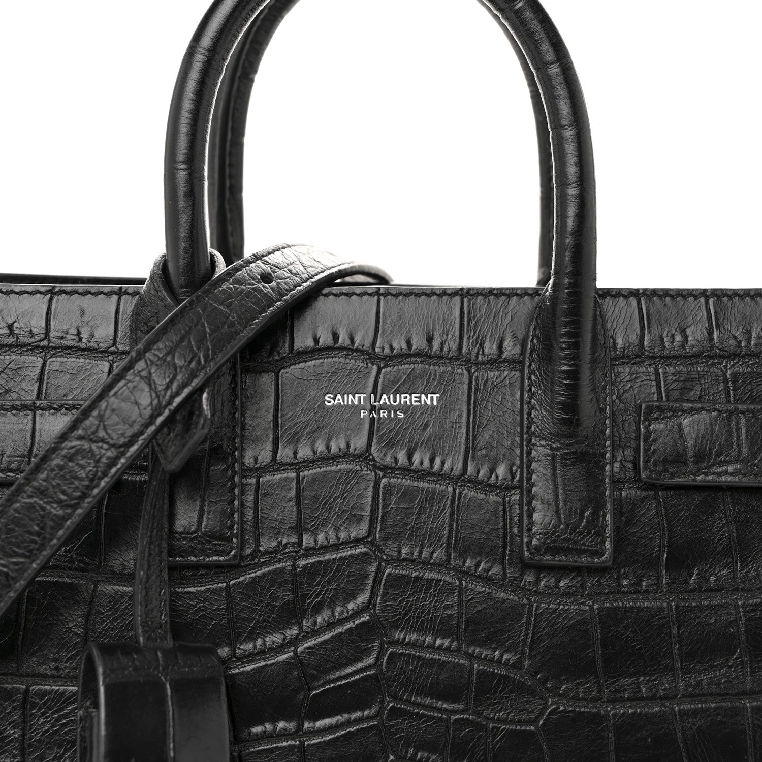 Saint Laurent Calfskin Crocodile Embossed Nano Sac De Jour Black 8 of 13