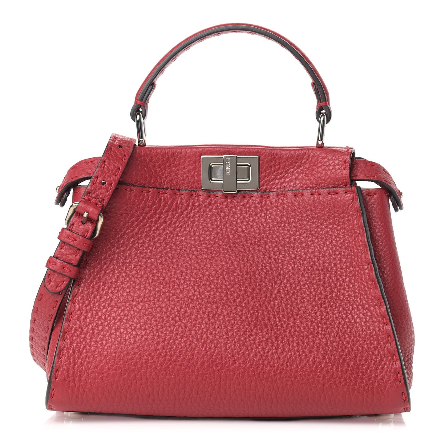 Cuoio Romano Selleria Bi-Color Mini Peekaboo Iconic Satchel Rosso Camelia