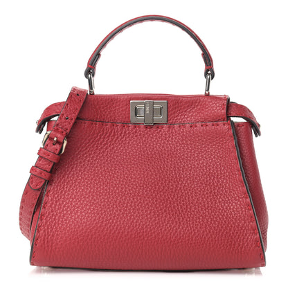 Fendi Cuoio Romano Selleria Bi-Color Mini Peekaboo Iconic Satchel Rosso Camelia 1 of 11