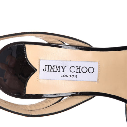 Jimmy Choo Patent Striped Damon 100 Wedge Sandals 37.5 Black White 9 of 10