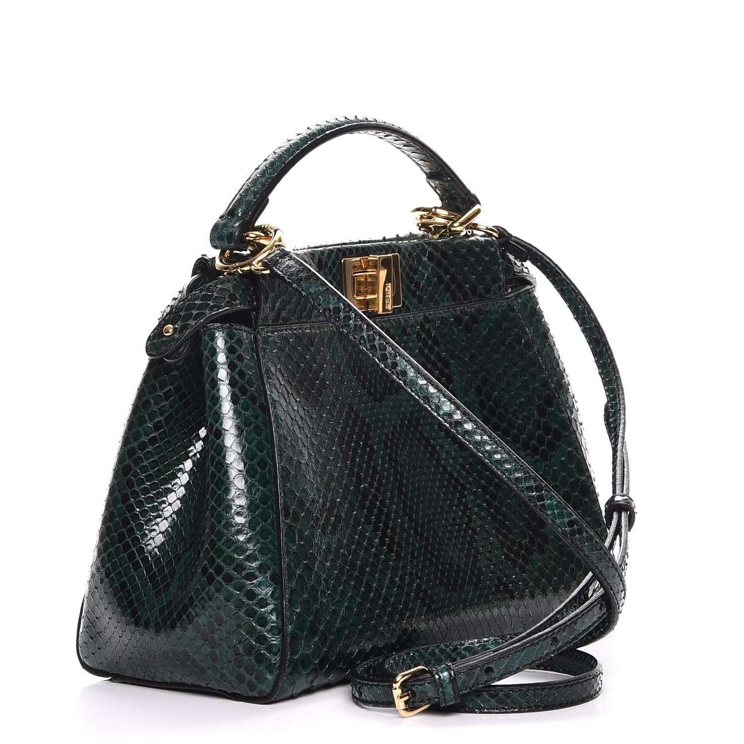 Fendi Snakeskin Shiny Nappa Mini Peekaboo Iconic Satchel Green 4 of 11