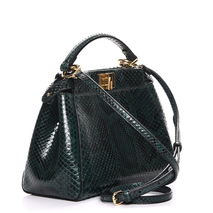 Fendi Snakeskin Shiny Nappa Mini Peekaboo Iconic Satchel Green 4 of 11