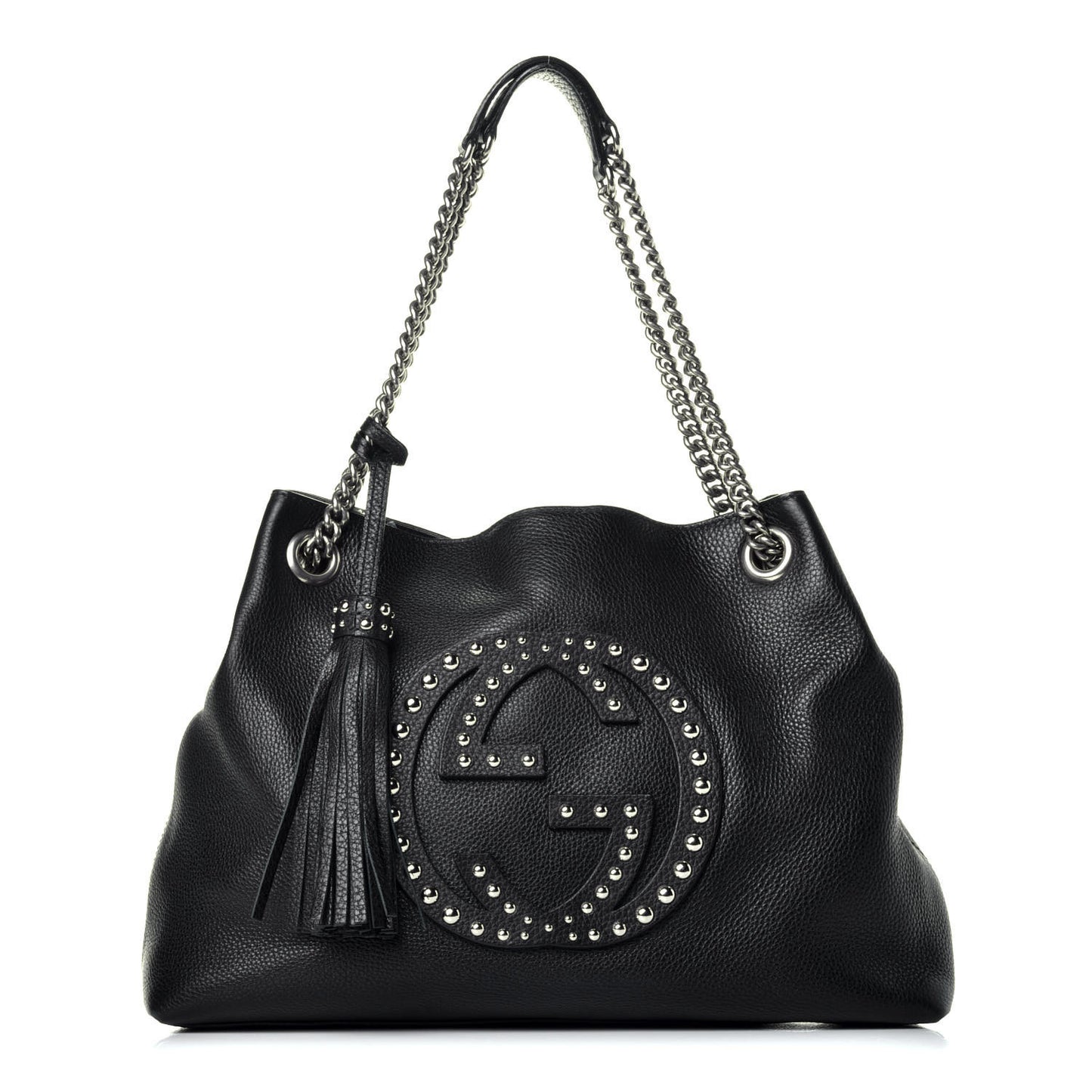 Pebbled Calfskin Studded Medium Soho Chain Shoulder Bag Black