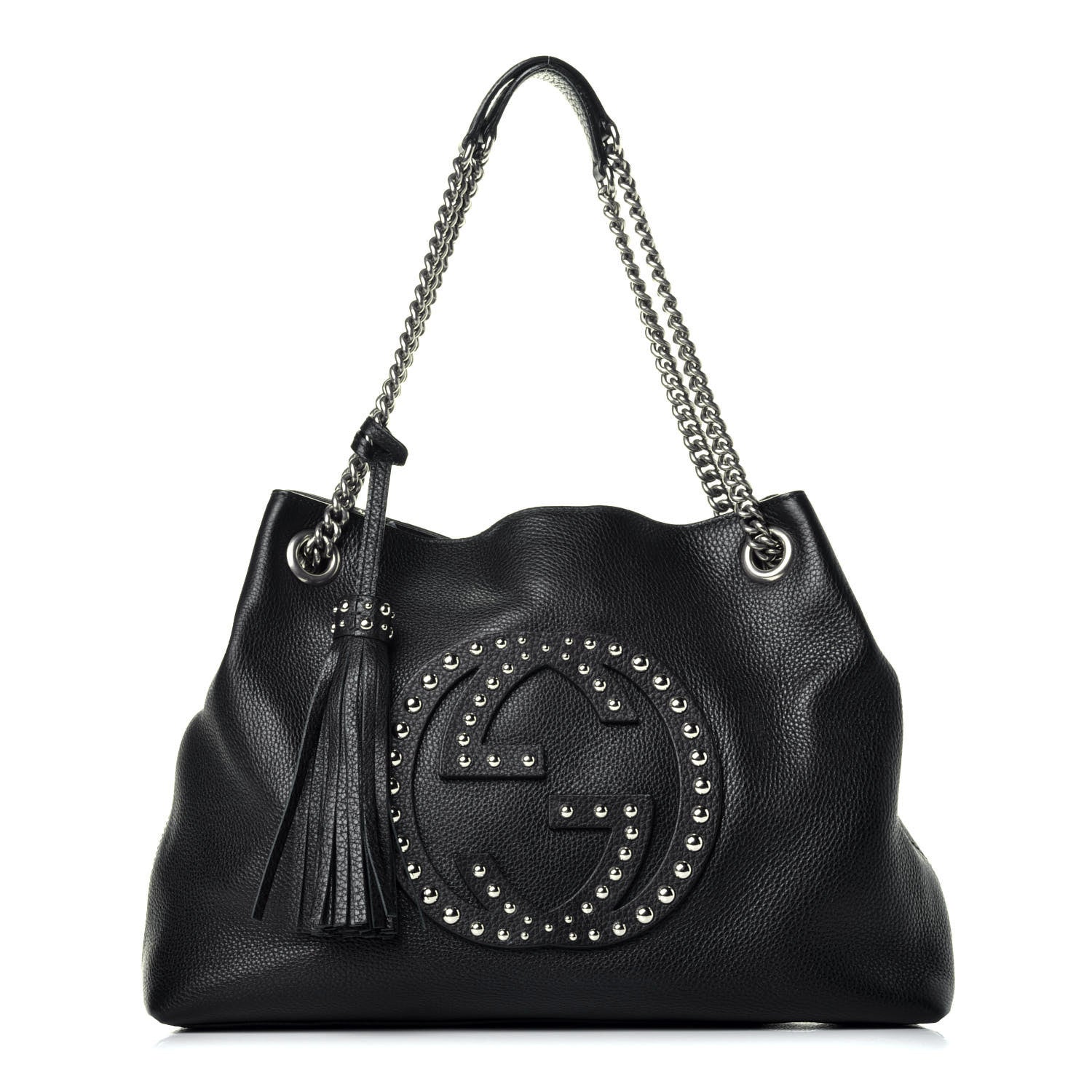 Gucci Pebbled Calfskin Studded Medium Soho Chain Shoulder Bag Black 1 of 9