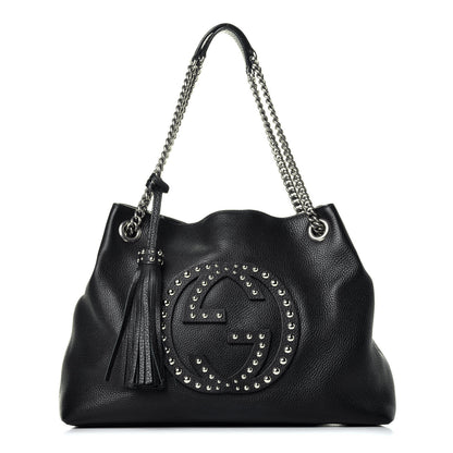 Gucci Pebbled Calfskin Studded Medium Soho Chain Shoulder Bag Black 1 of 9